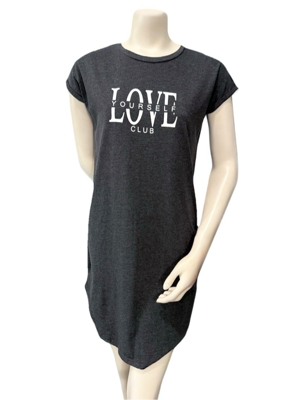 Infinity Woman Love Yourself Club Graphic T-Shirt Dress Gray Size Small